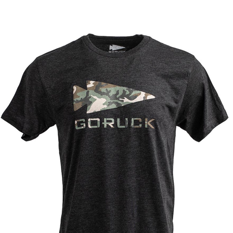 Black Men\'s Goruck Woodland Camo T-Shirt | SG-815739-XRA