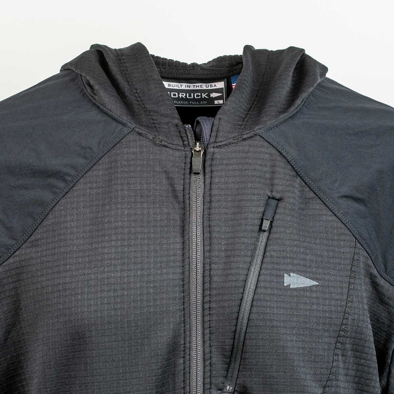 Black / Black Men's Goruck Indestructible Grid Fleece Full Zip Tops | SG-025479-WQS