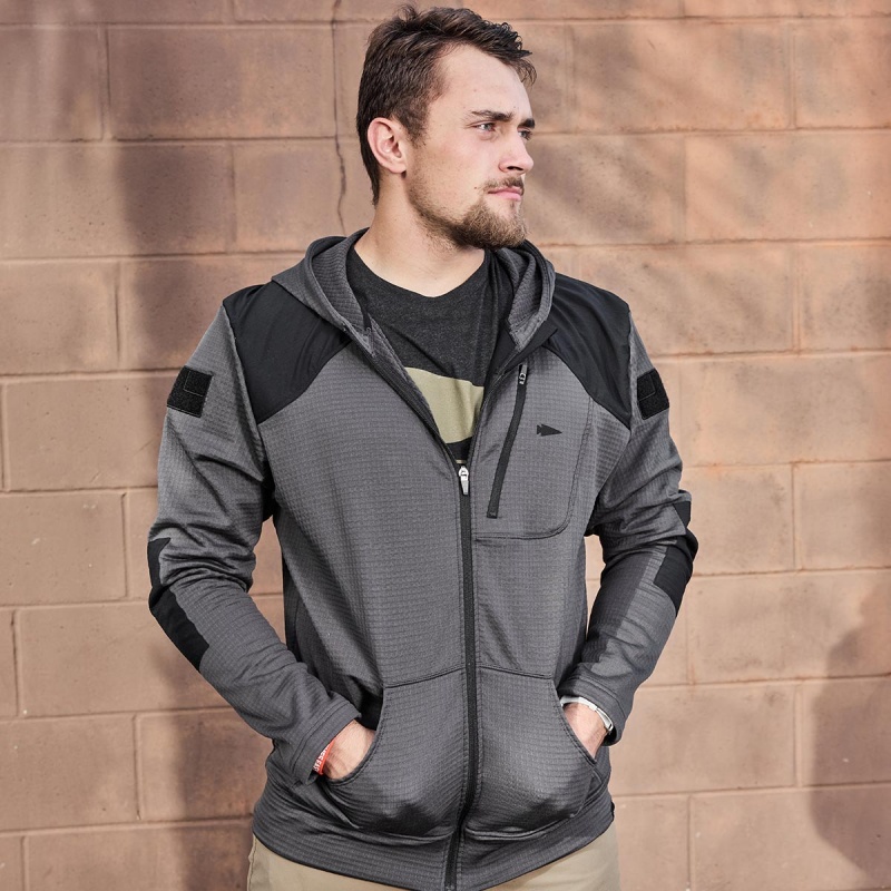 Grey / Black Men's Goruck Indestructible Grid Fleece Full Zip Tops | SG-586279-MAO