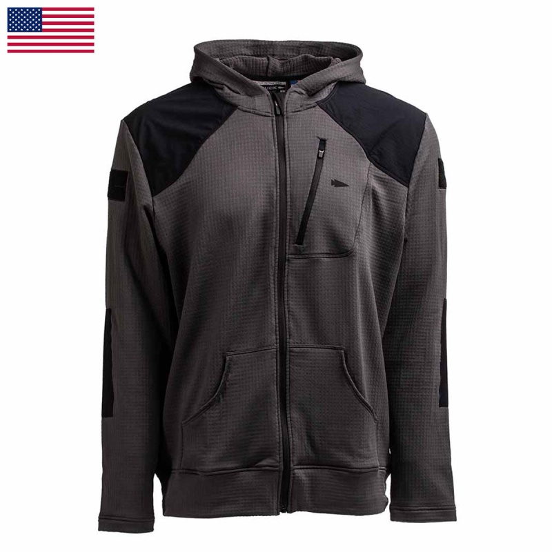 Grey / Black Men\'s Goruck Indestructible Grid Fleece Full Zip Tops | SG-586279-MAO